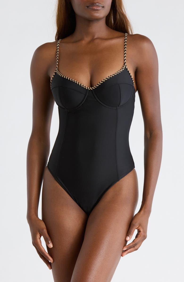 Ramy Brook Jayda Braided One-Piece Swimsuit, Main, color, Black