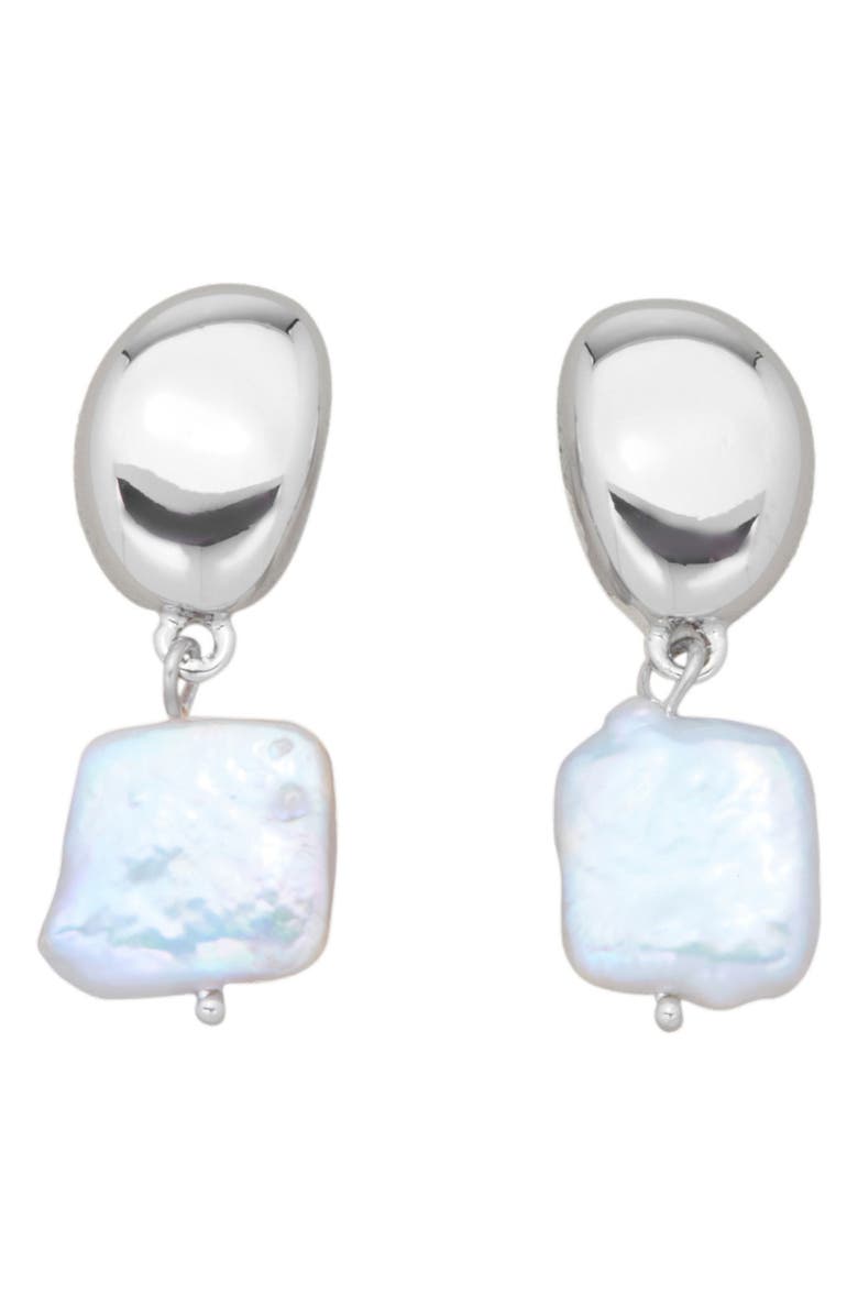 st. Moran Freshwater Pearl Drop Earrings, Main, color, Silver/White