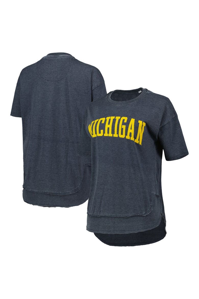 Women's Pressbox Heathered Navy Michigan Wolverines Arch Poncho T-Shirt, Main, color, Heather Navy