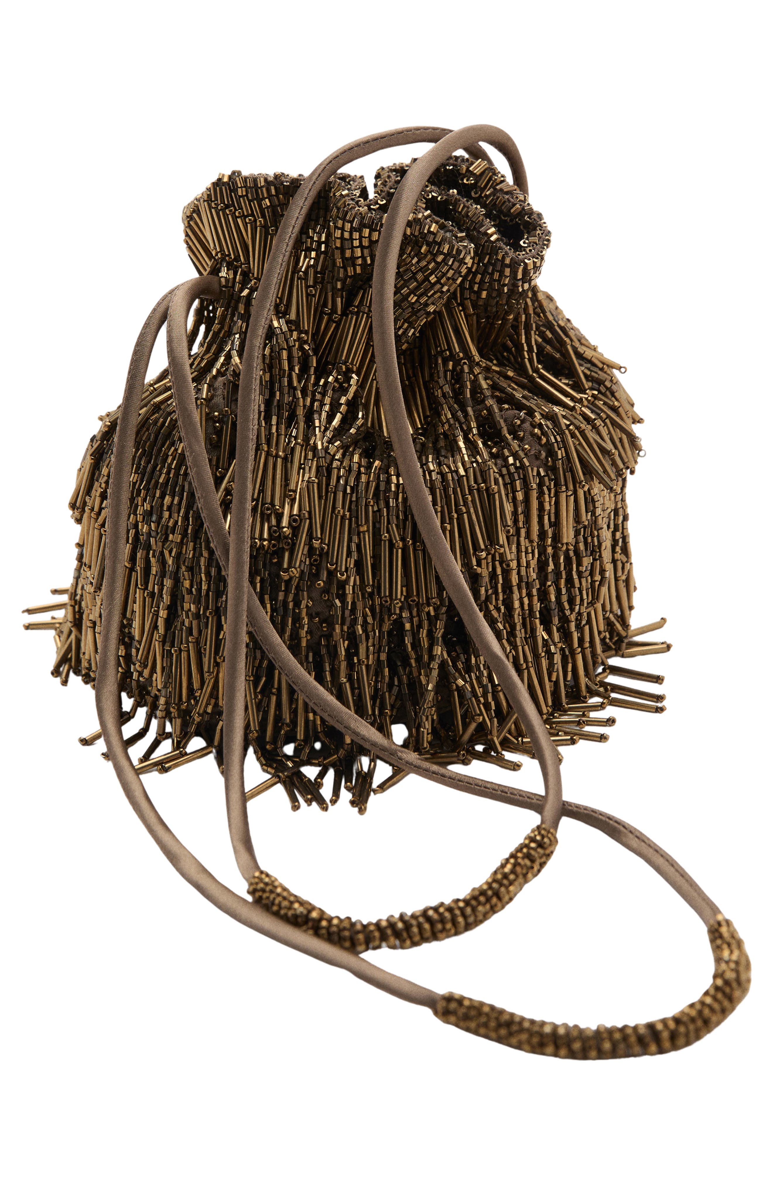 MANGO Beaded Drawstring Bucket Bag, Alternate, color, 