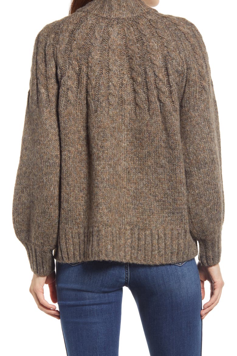 Harwood Cable Knit Mock Neck Cardigan, Alternate, color, HEATHER OTTER