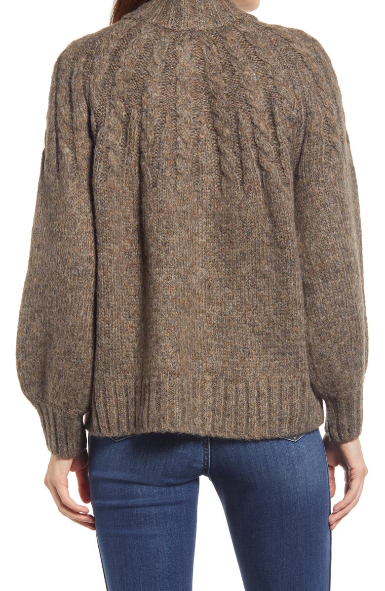 Madewell Harwood Cable Knit Mock Neck Cardigan, Alternate, color, 