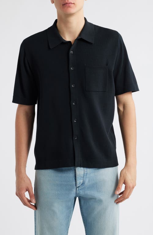 Rag & Bone Dalton Short Sleeve Knit Cotton Blend Button-up Shirt In Black