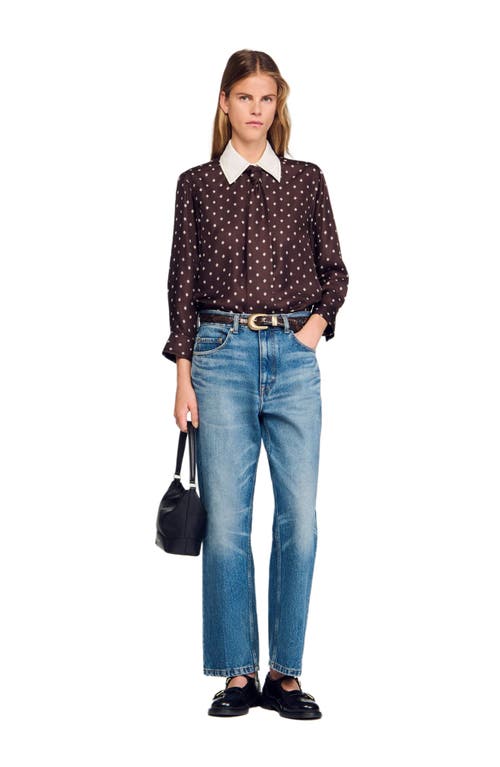 Sandro Geometric-print Tie-neck Shirt In Multi