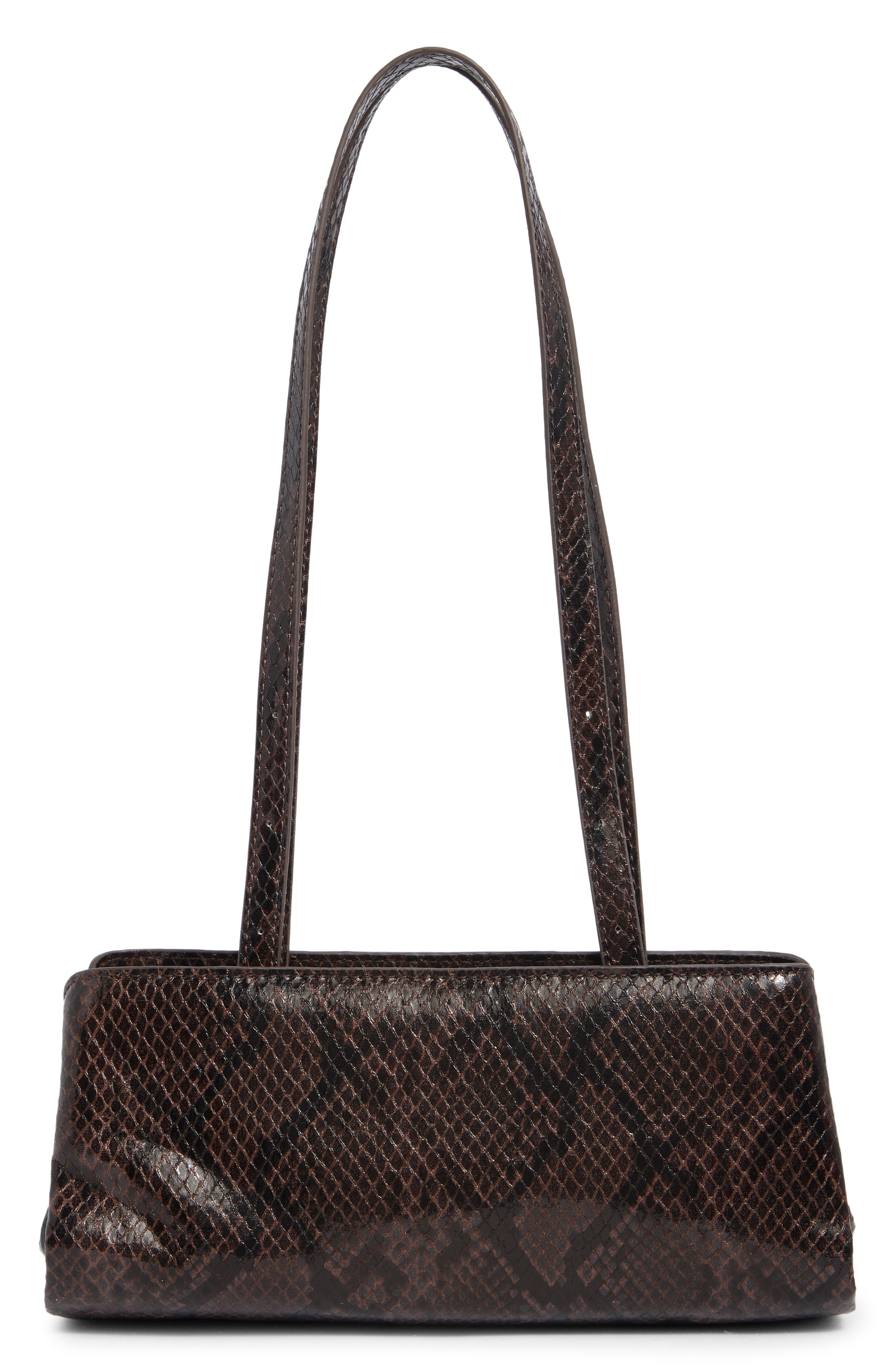 EW Frame Faux Leather Satchel, Alternate, color, DARK CHOCOLATE