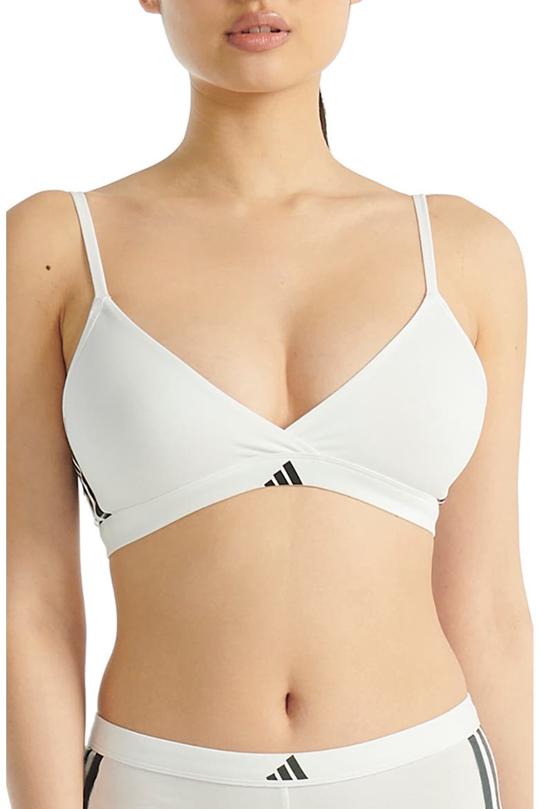 Essentials Cotton Blend 3 Stripe Triangle Wrap Bralette, Main, color, WHITE