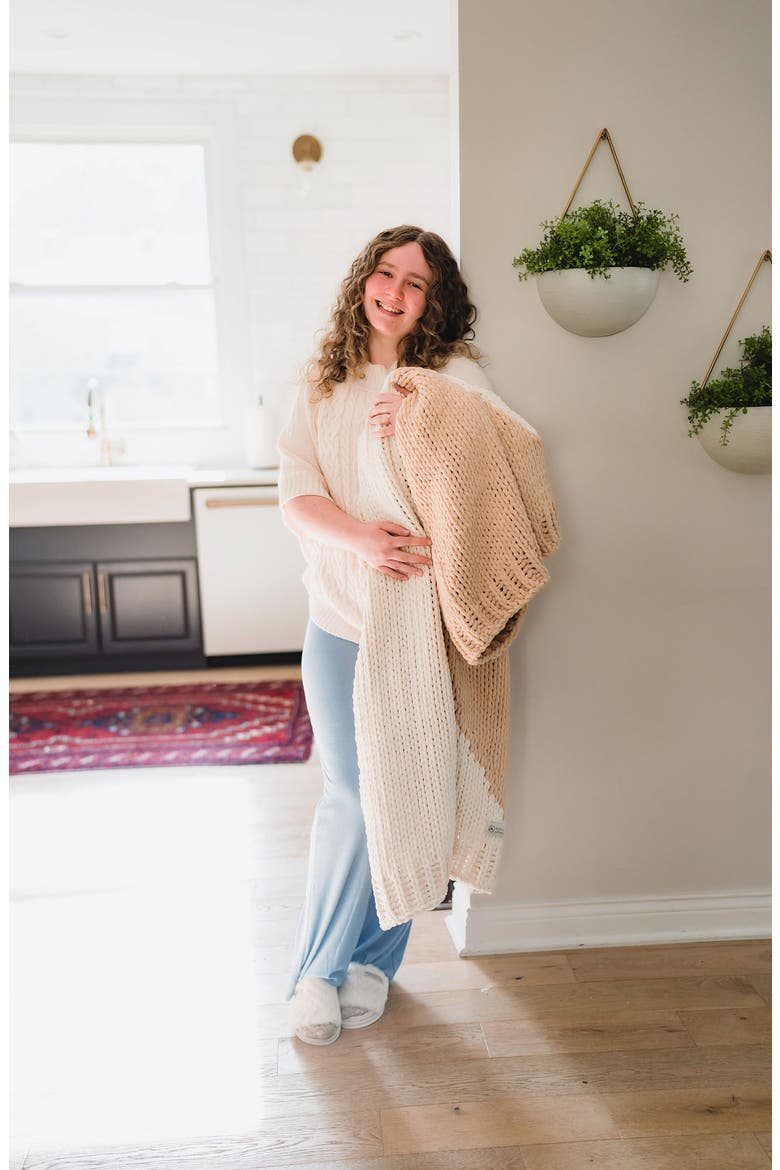 Chenille Knit Throw Blanket, Alternate, color, LATTE LIGHT GREY