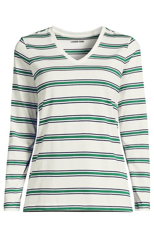 Lands' End Plus Size Relaxed Supima Cotton Long Sleeve V-neck T-shirt In White