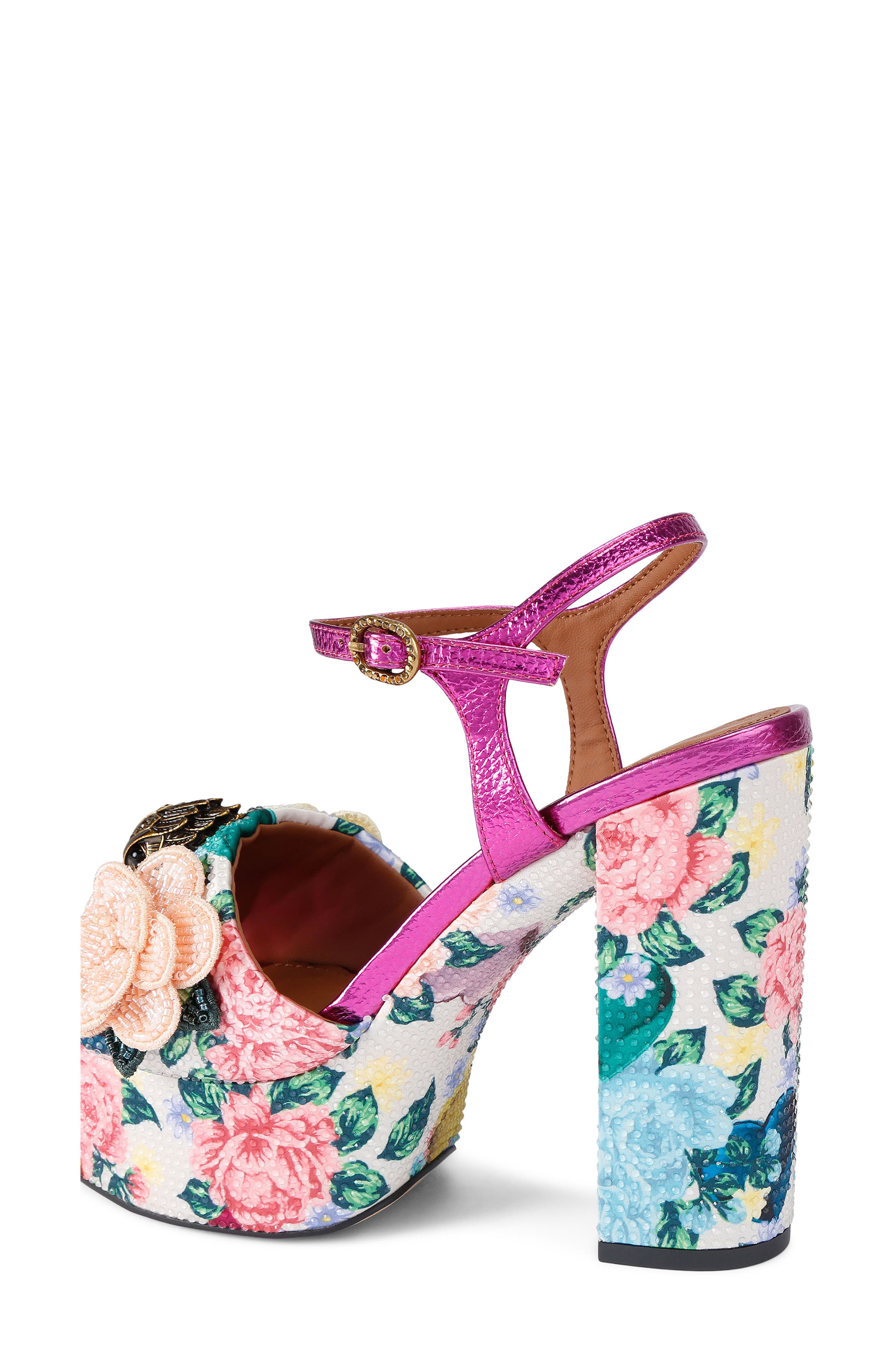 Kurt Geiger London Kensington Ankle Strap Platform Sandal, Alternate, color, White Floral Multi