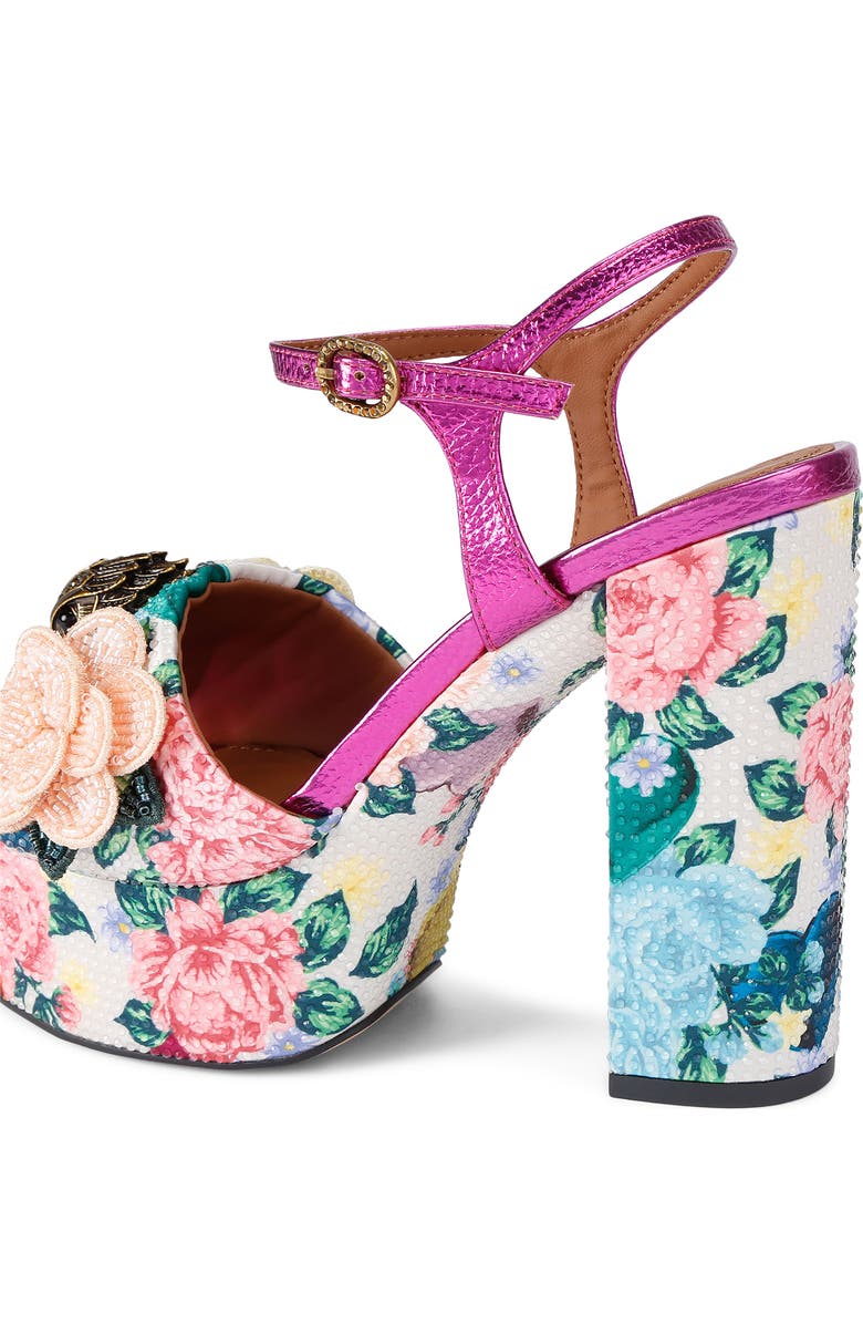 Kurt Geiger London Kensington Ankle Strap Platform Sandal, Alternate, color, White Floral Multi