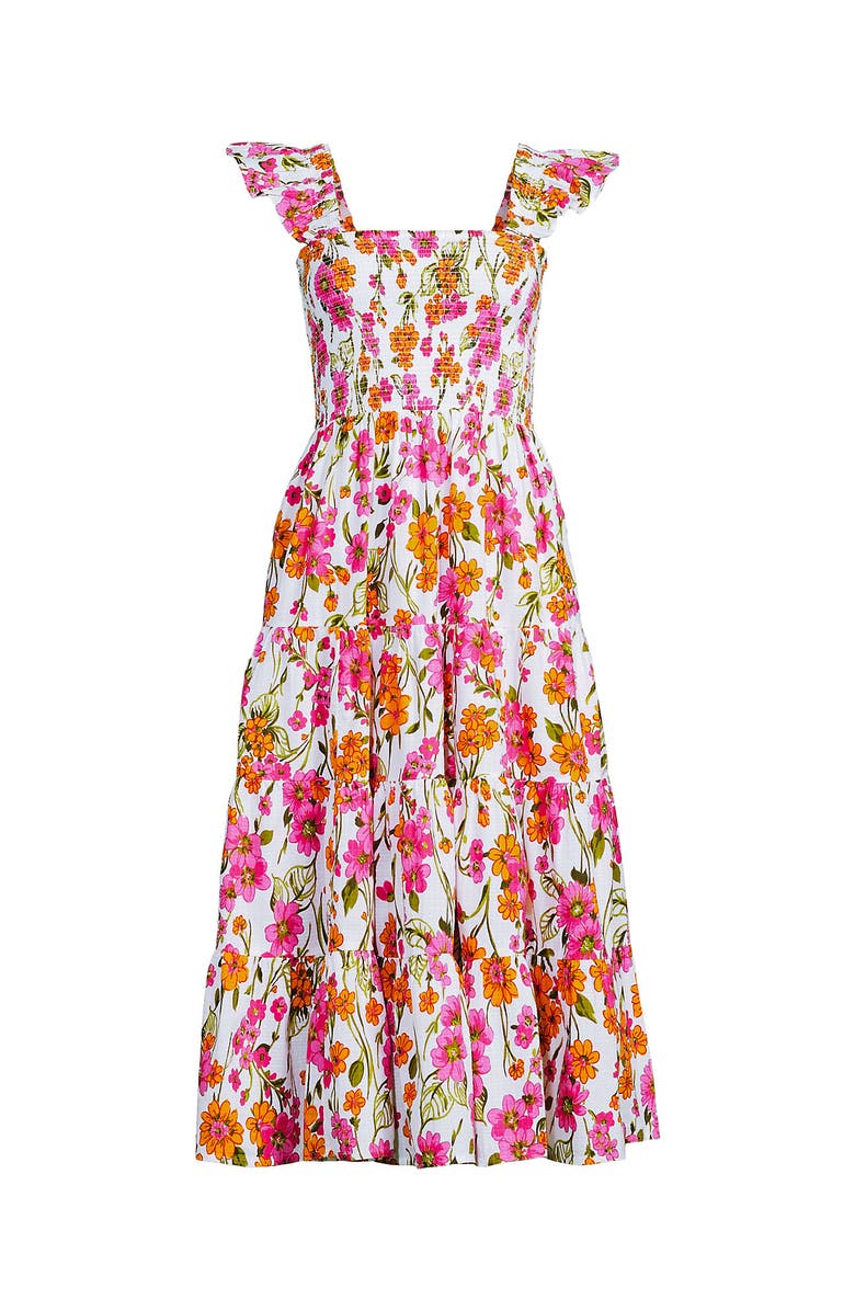 Lands' End Plus Size Cotton Dobby Smocked Dress with Ruffle Straps, Alternate, color, 