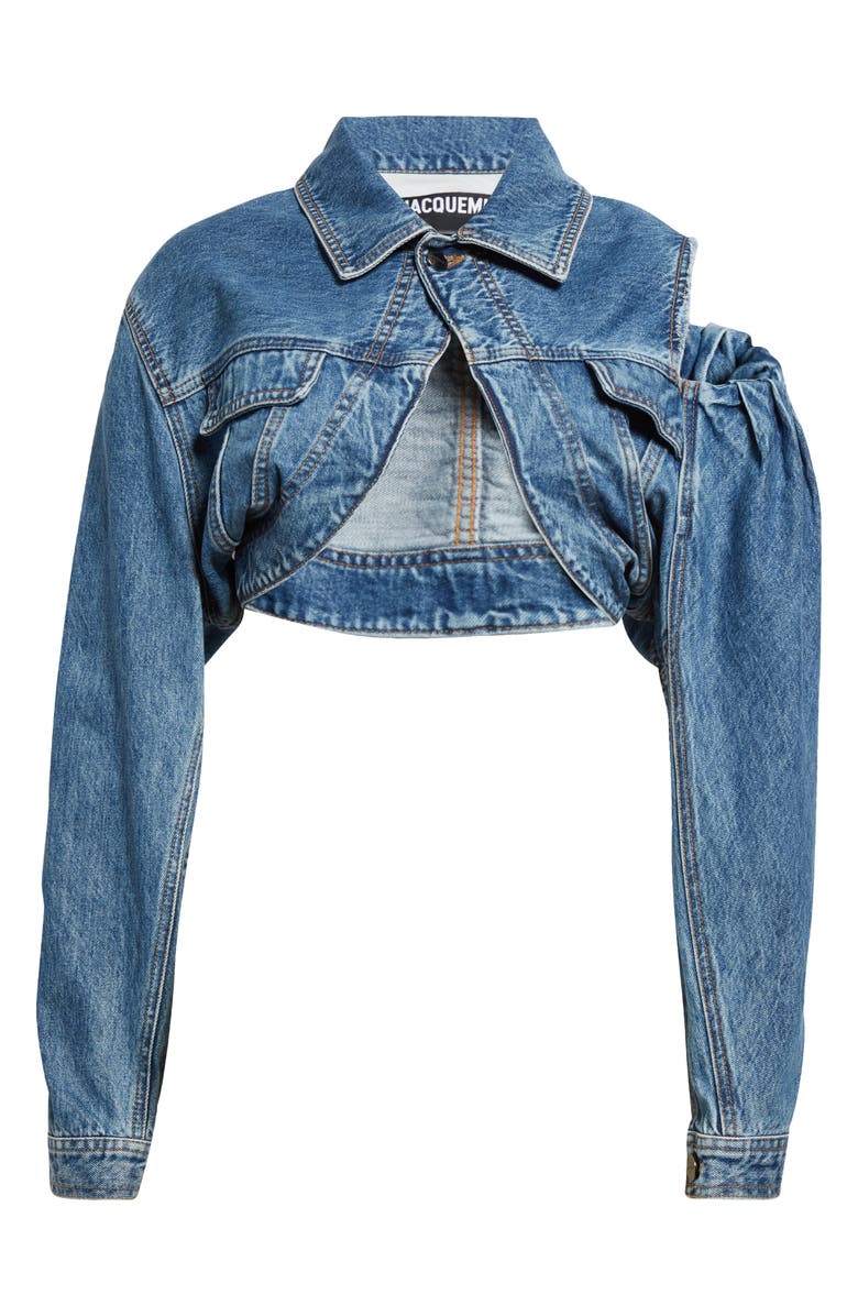 Jacquemus La Veste de Nîmes Linon Crop Cutout Denim Jacket, Alternate, color, 
