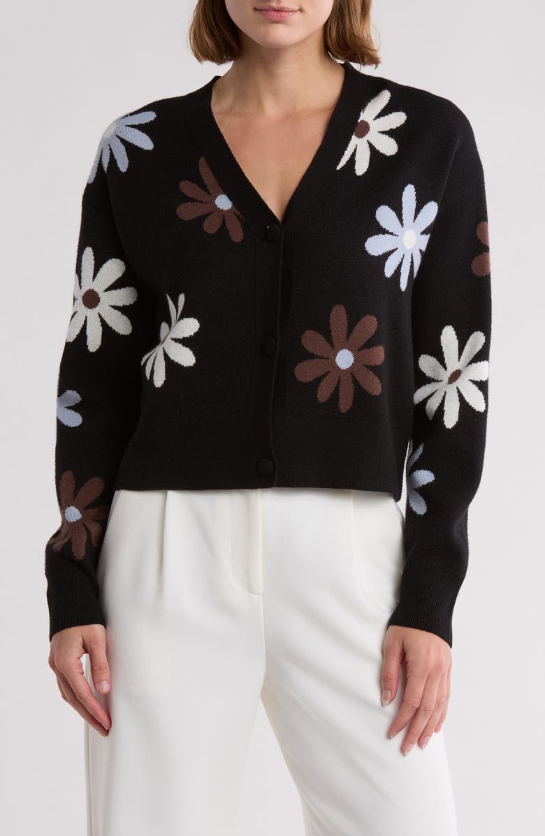 Laundry by Shelli Segal Flower V-Neck Sweater, Main, color, 