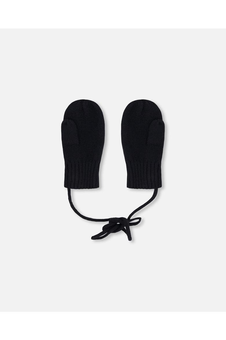Gender Inclusive Rib Knit Mittens with Cord, Alternate, color, Black
