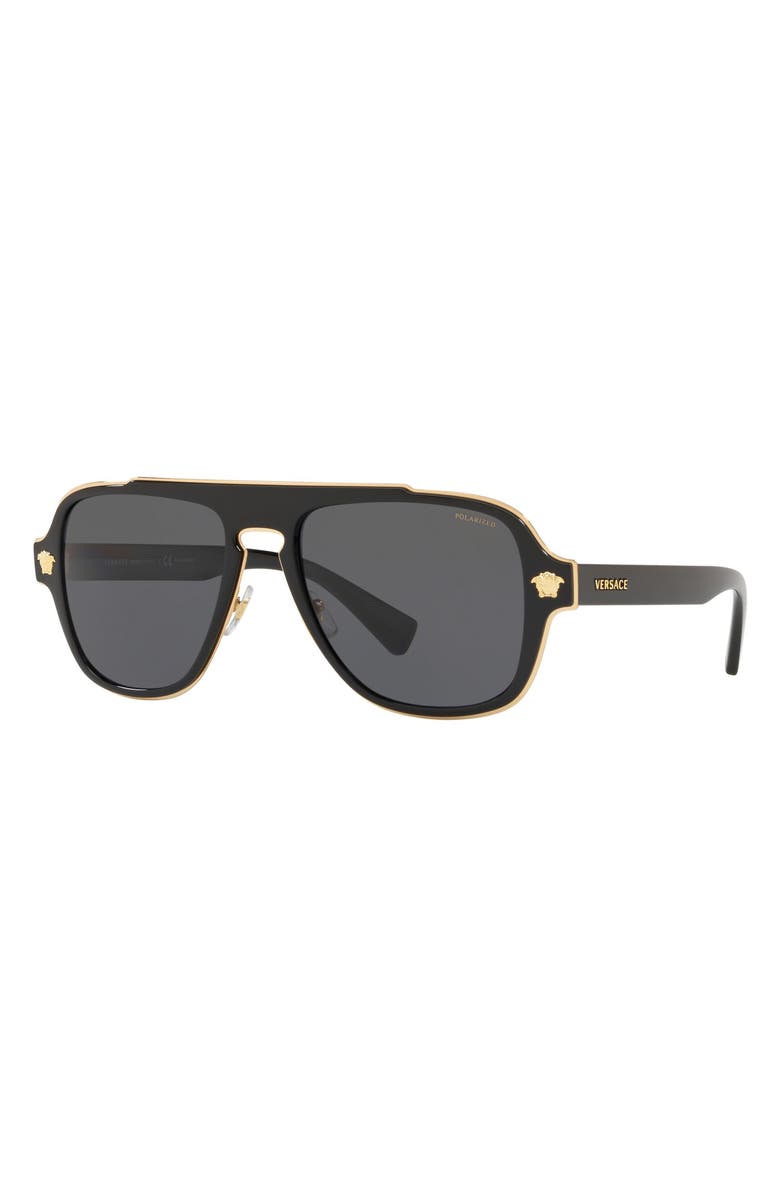 Versace 56mm Polarized Aviator Sunglasses, Alternate, color,
