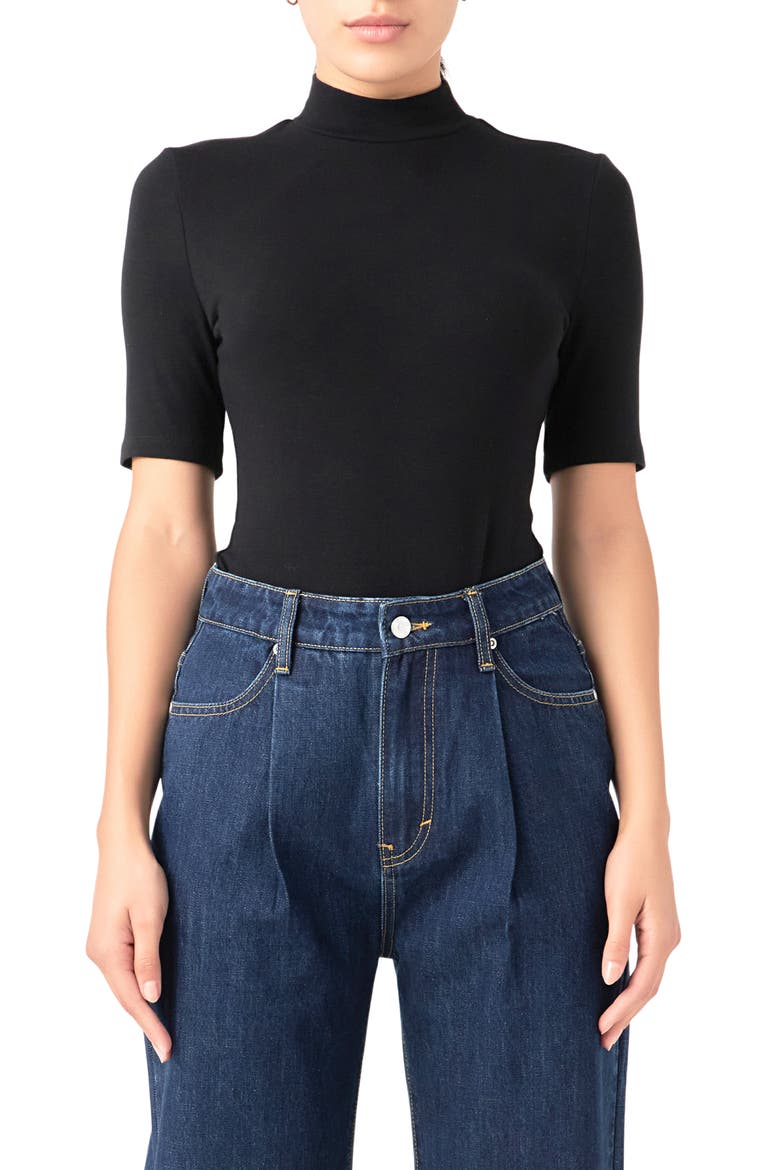 Mock Neck Bodysuit, Main, color, BLACK