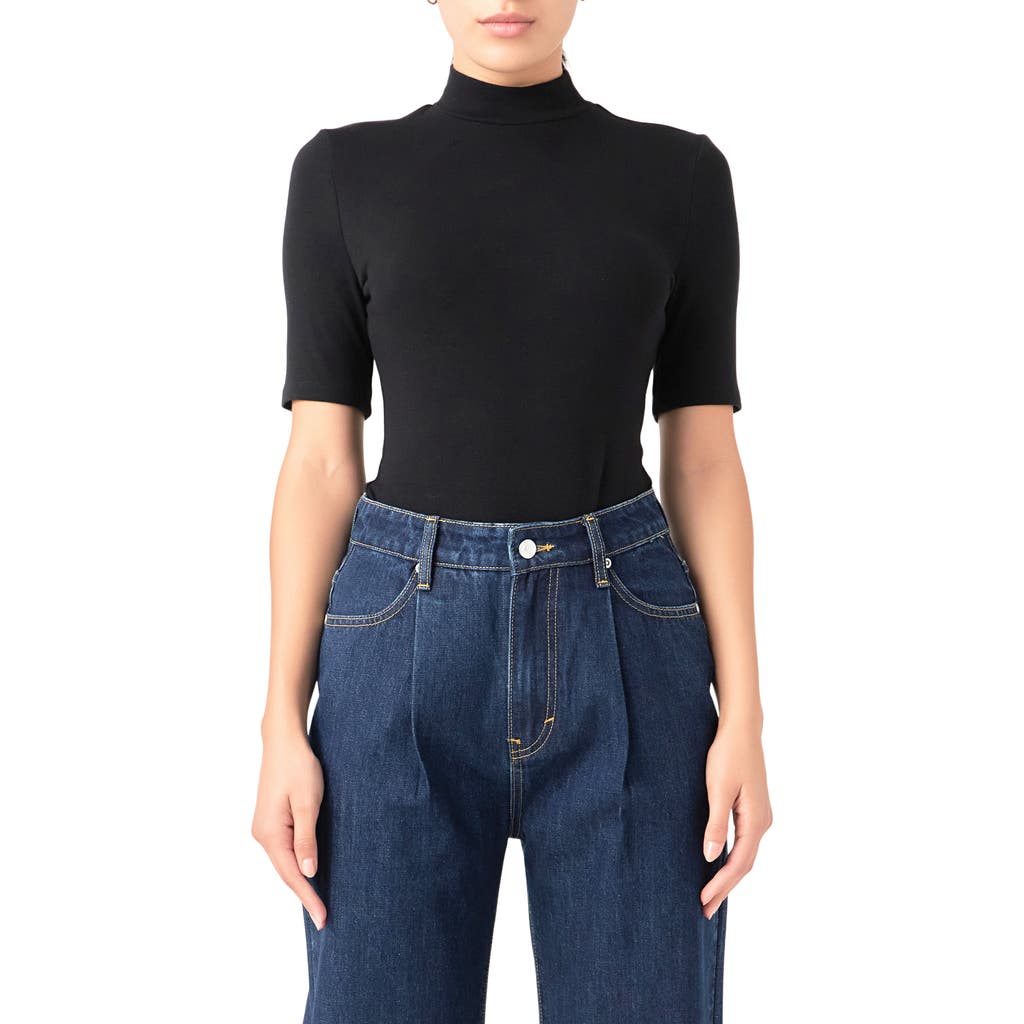 Grey Lab Mock Neck Bodysuit In Black