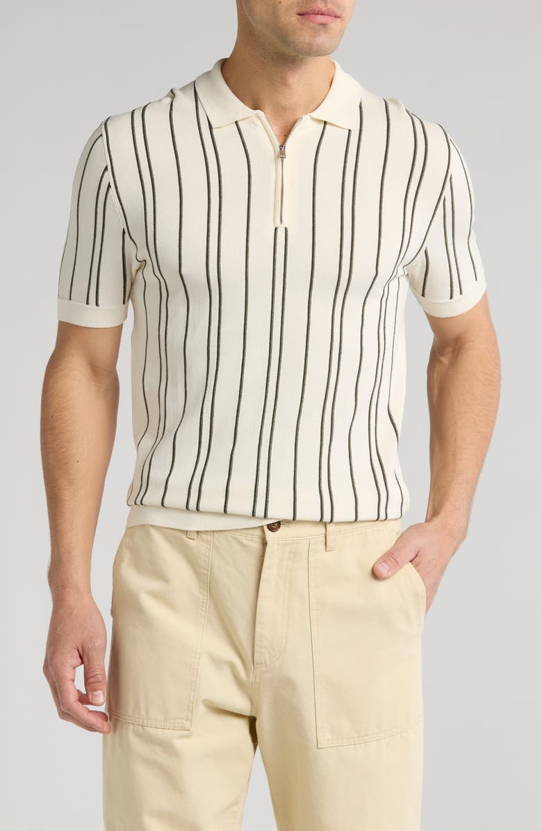 DENIM AND FLOWER Stripe Sweater Polo, Main, color, Cream