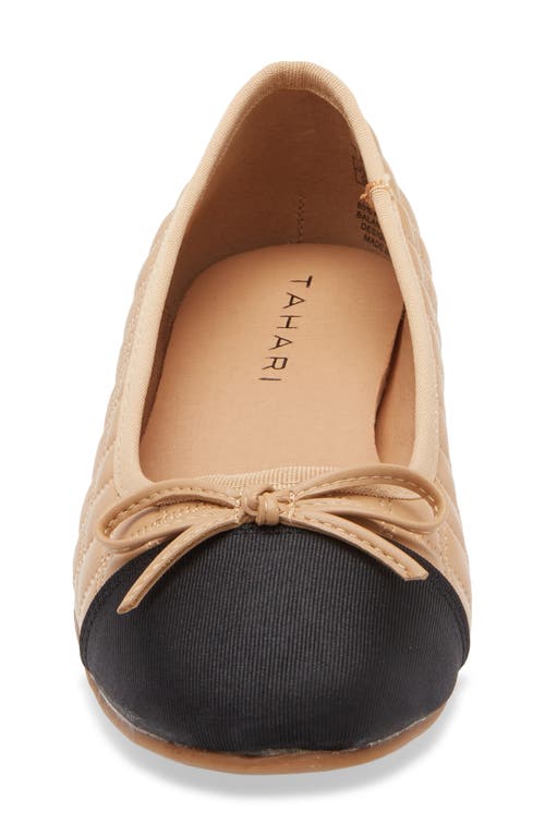 T Tahari Chateau Cap Toe Quilted Flat In Camel/black