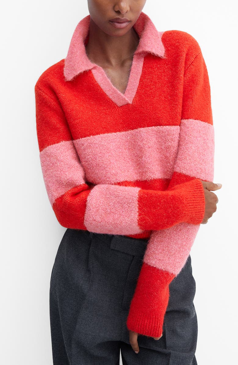 MANGO Contrast Stripe Polo Sweater, Alternate, color,