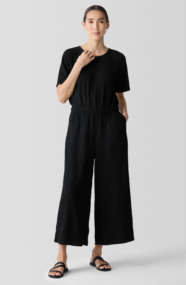 Eileen Fisher Crinkle Wide Leg Jumpsuit, Alternate, color, Black