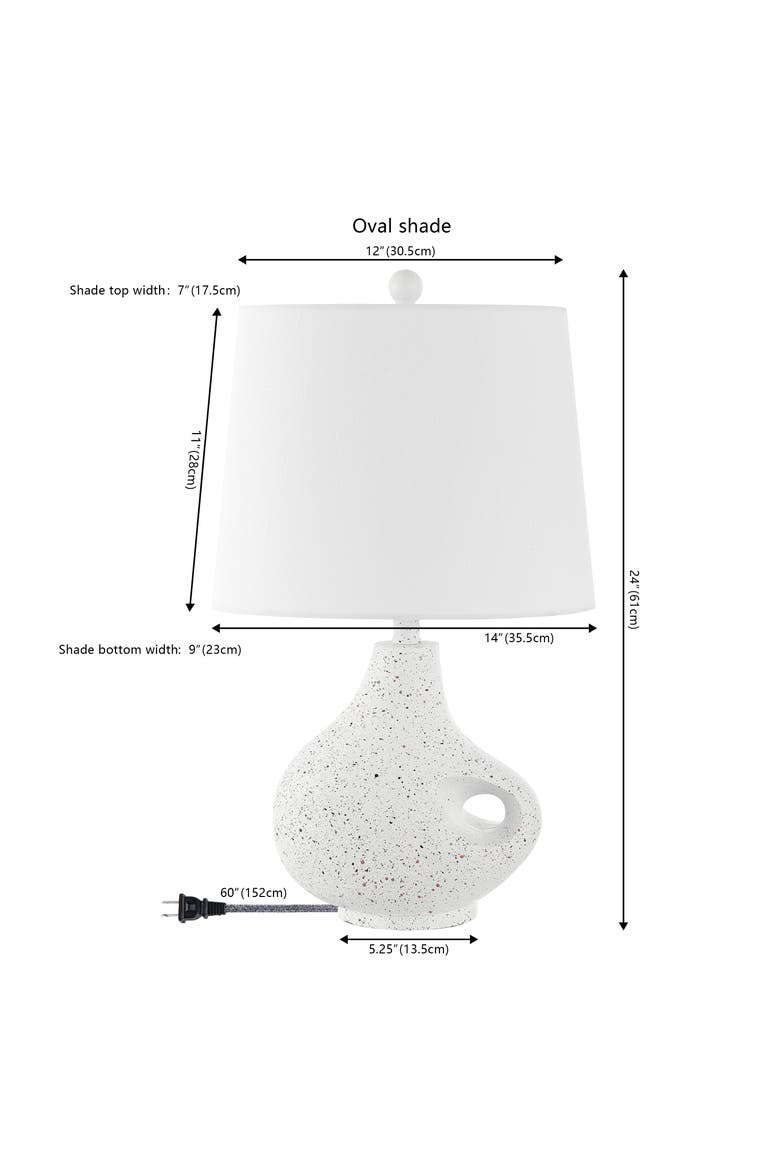 Charlotte 24" Minimalist Designer Iron/Resin Oval Shade LED Table Lamp, White Terrazzo, Alternate, color, White Terrazzo