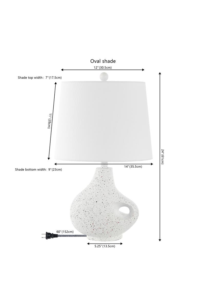 JONATHAN Y Charlotte 24" Minimalist Designer Iron/Resin Oval Shade LED Table Lamp, White Terrazzo, Alternate, color, White Terrazzo