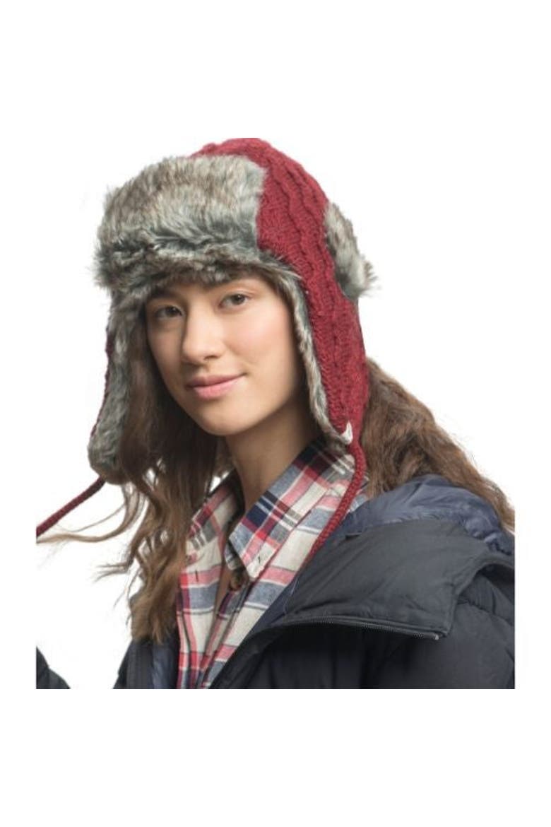 Cable Knit Russian Hat w/ Faux Fur, Alternate, color, White