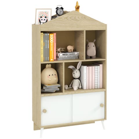 Kids Bookshelf and Toy Storage with Top Shelves, 4 Cubbies