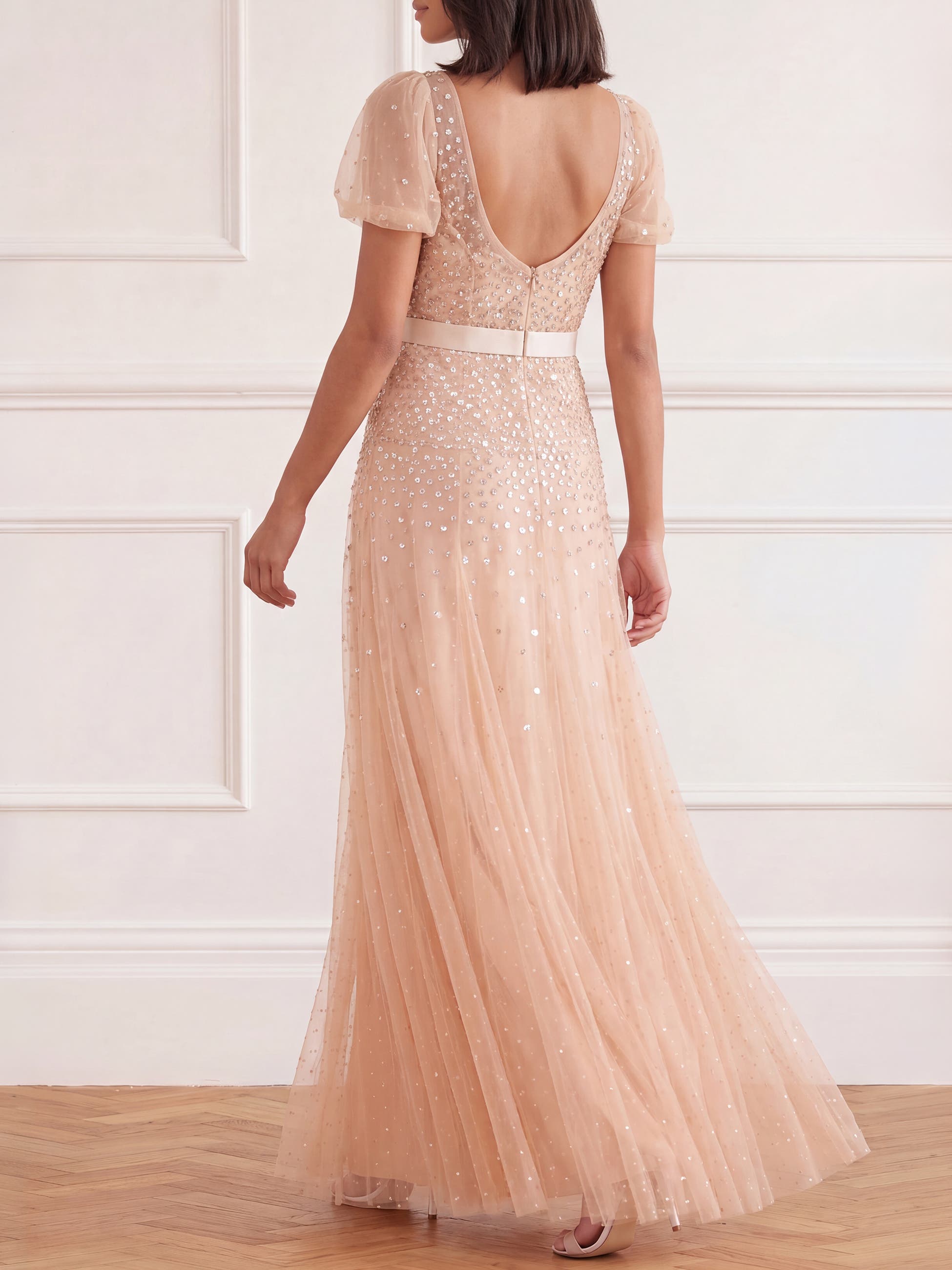 Needle & Thread Sequin Cascade Bow Short Sleeve Gown (Women) | Nordstrom