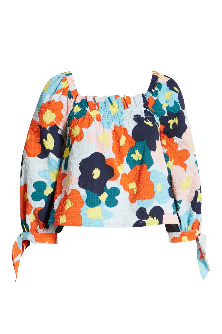 Cristina Martinez Print Poet Blouse, Alternate, color, BLUE FLORAL SMUDGE