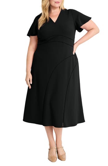 Maggy London Plus Size Open Ladder-trim A-line Dress In Black