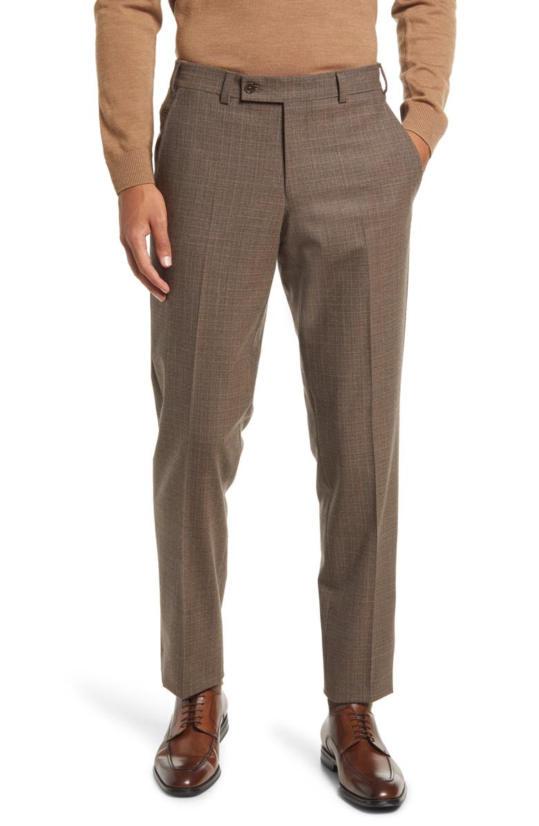 Ted Baker London Jerome Check Flat Front Stretch Wool Dress Pants, Main, color, 