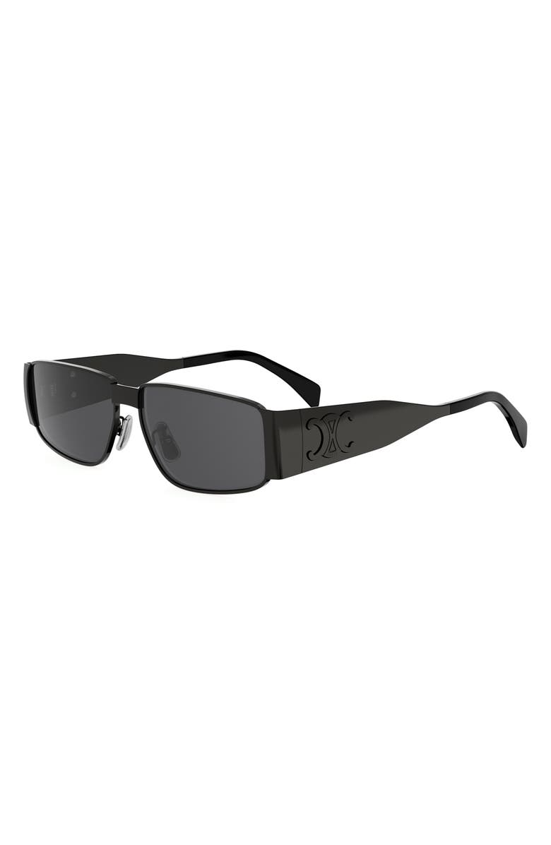 CELINE Triomphe 06 59mm Rectangular Sunglasses, Alternate, color, Shiny Light Ruthenium / Smoke