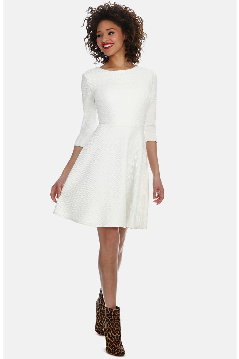 Chevron Jacquard Knit Fit & Flare Dress, Main, color, WHITE