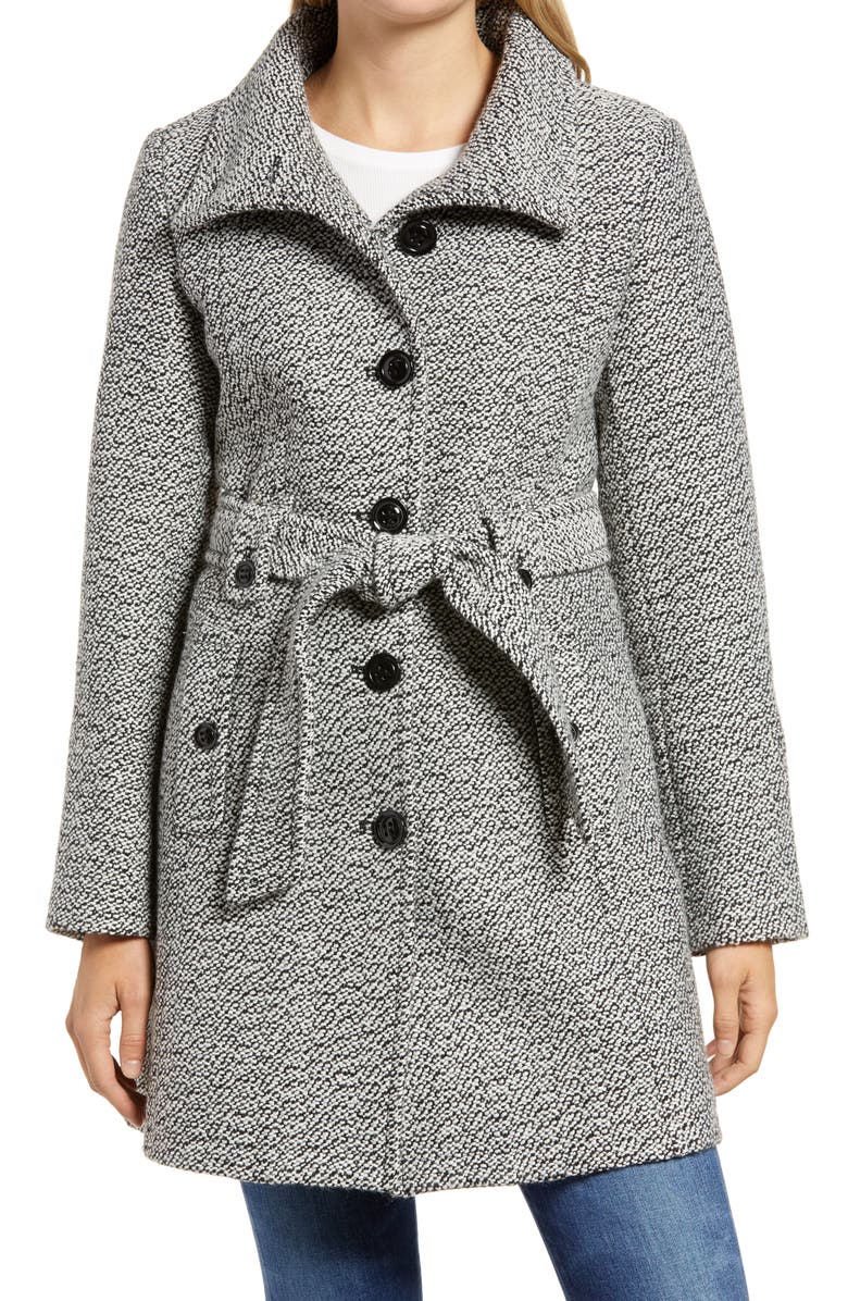 Gallery Belted Tweed Coat with Hood, Alternate, color, 