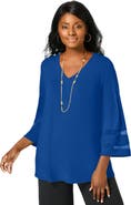 Jessica London Stretch Knit Mesh Inset Sleeve Tunic