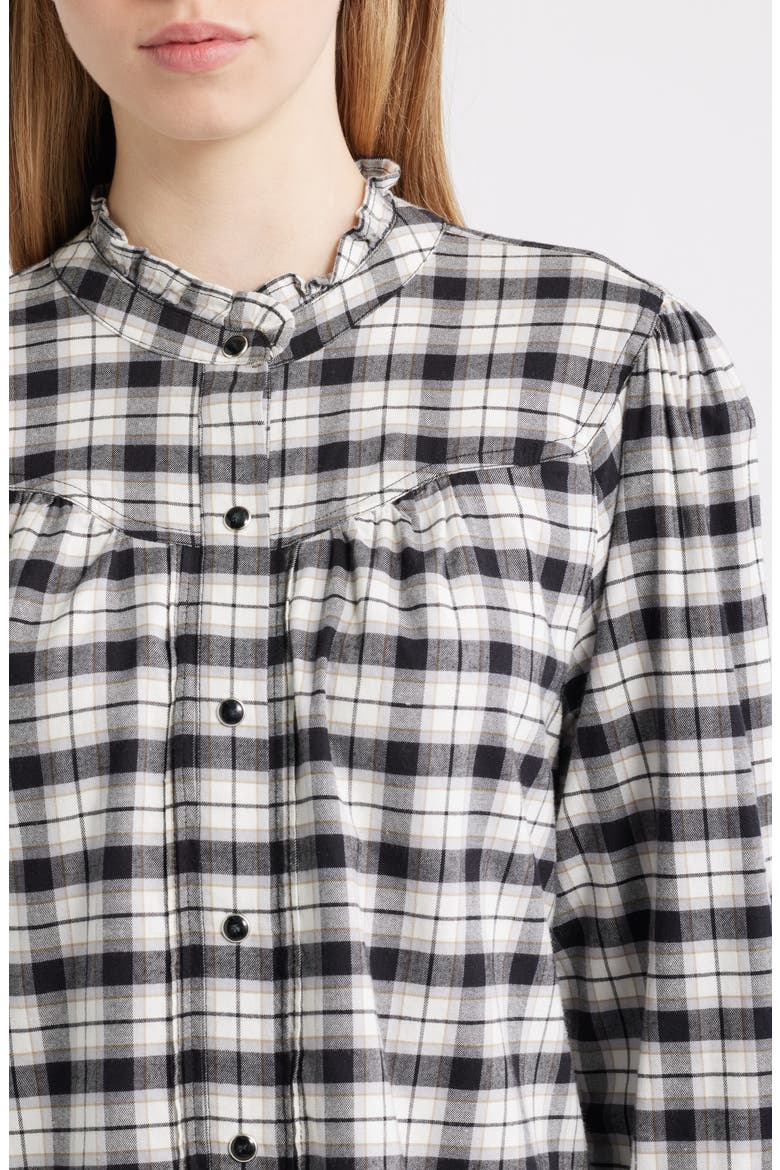 Alanna Ruffle Plaid Snap-Up Shirt, Alternate, color, IVORY SMOKE ONYX
