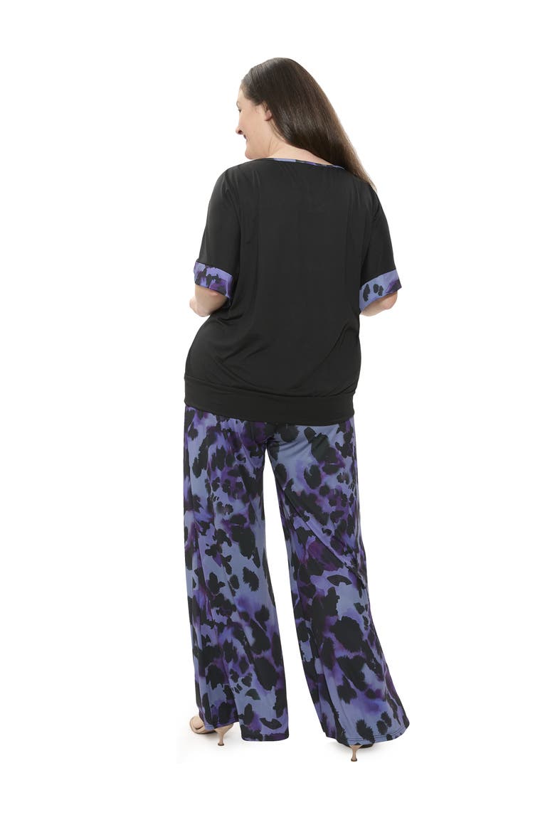 Plus Size Animal Print Boat Neck Short Dolman Sleeve Top and Pant Set, Alternate, color, Purple Multi