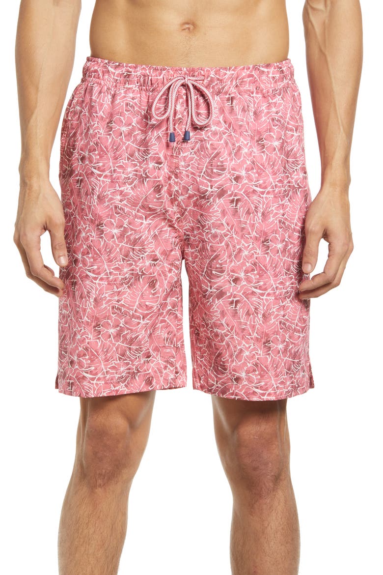 Pacific Palms Floral Swim Trunks, Main, color, CAPE RED