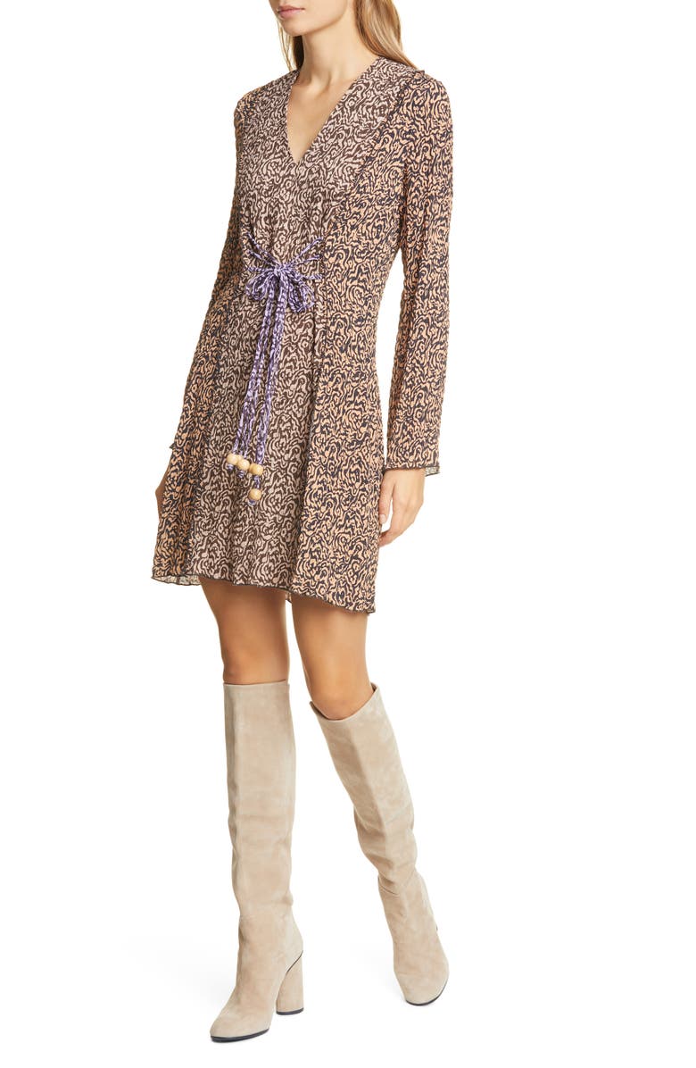 Nanushka Suki Colorblock Pleated Long Sleeve Minidress, Main, color,