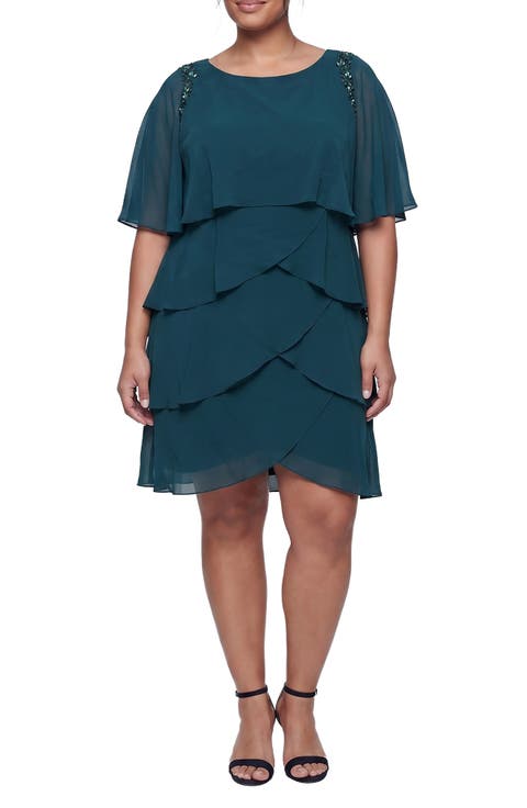 Cape Overlay Beaded Cocktail Dress