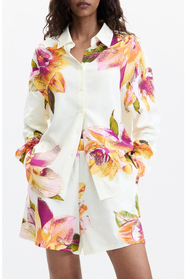 Floral Print Button-Up Shirt, Main, color, WHITE