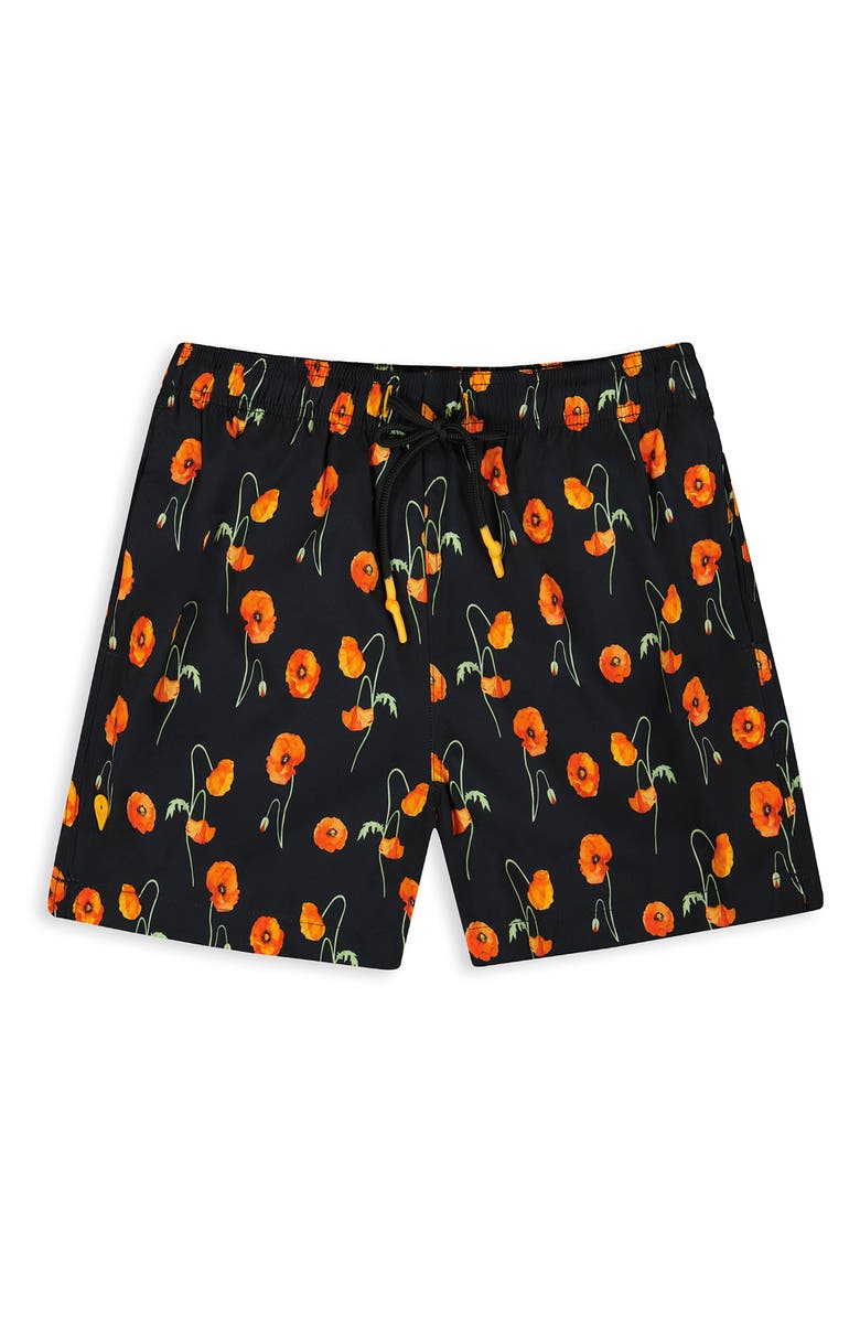 Sunset x Vine Floral Swim Trunks, Alternate, color, Black