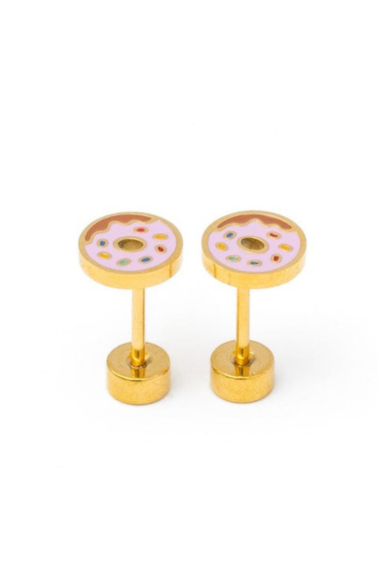 Girls' Donut Flatback Stud Hypoallergenic Earrings, Alternate, color, Pink