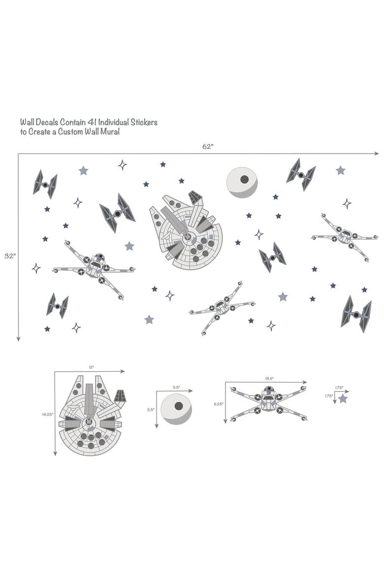 Star Wars Squadron X-Wing/Tie Fighter/Millennium Falcon Wall Decals, Alternate, color, Gray