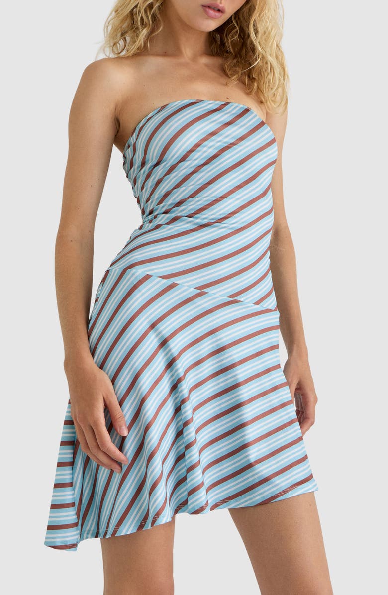 Motel Kagari Mixed Stripe Straplessip Asymmetric Dress, Alternate, color, Dgnal Strp Lght Blue