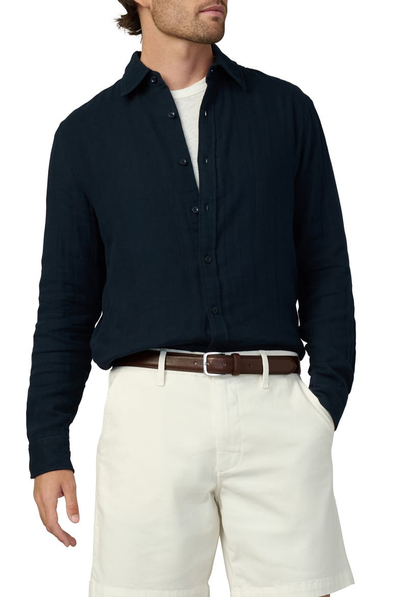 Cedric Cotton Gauze Button-Up Shirt, Main, color, TRUE NAVY