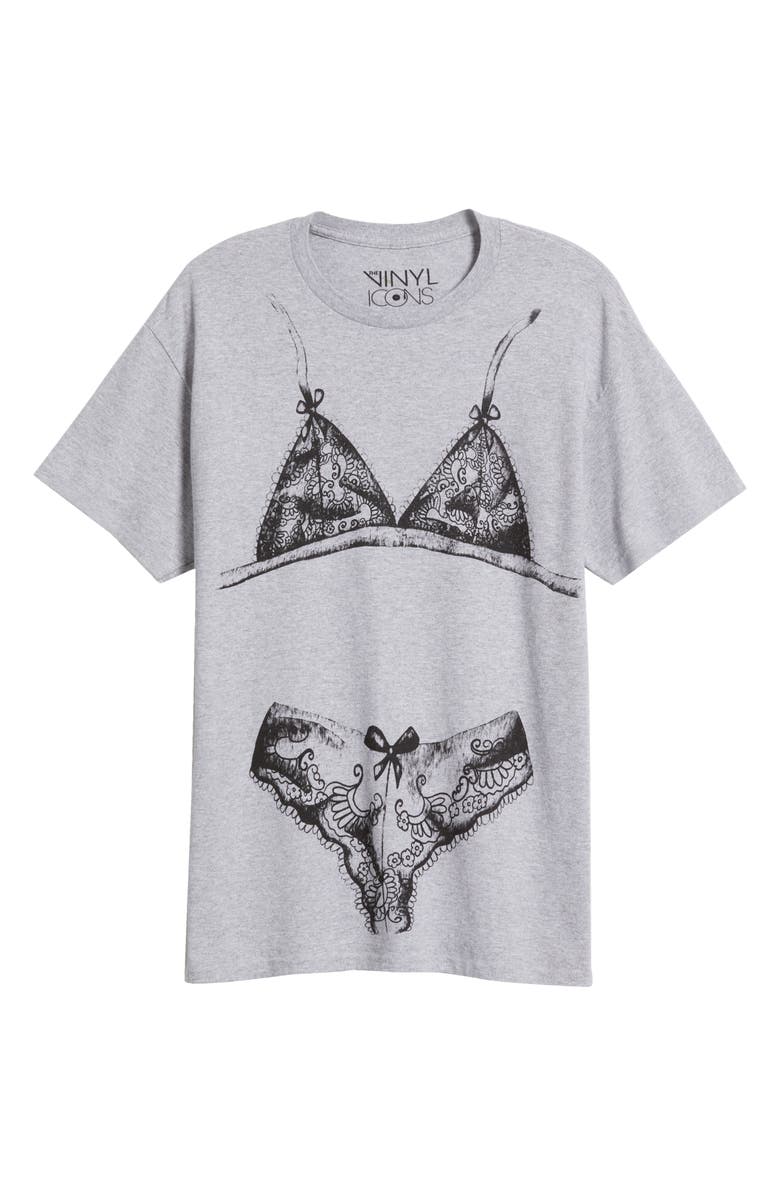 Vinyl Icons Lingerie Look Oversize Cotton Graphic T-Shirt, Alternate, color, Heather Grey