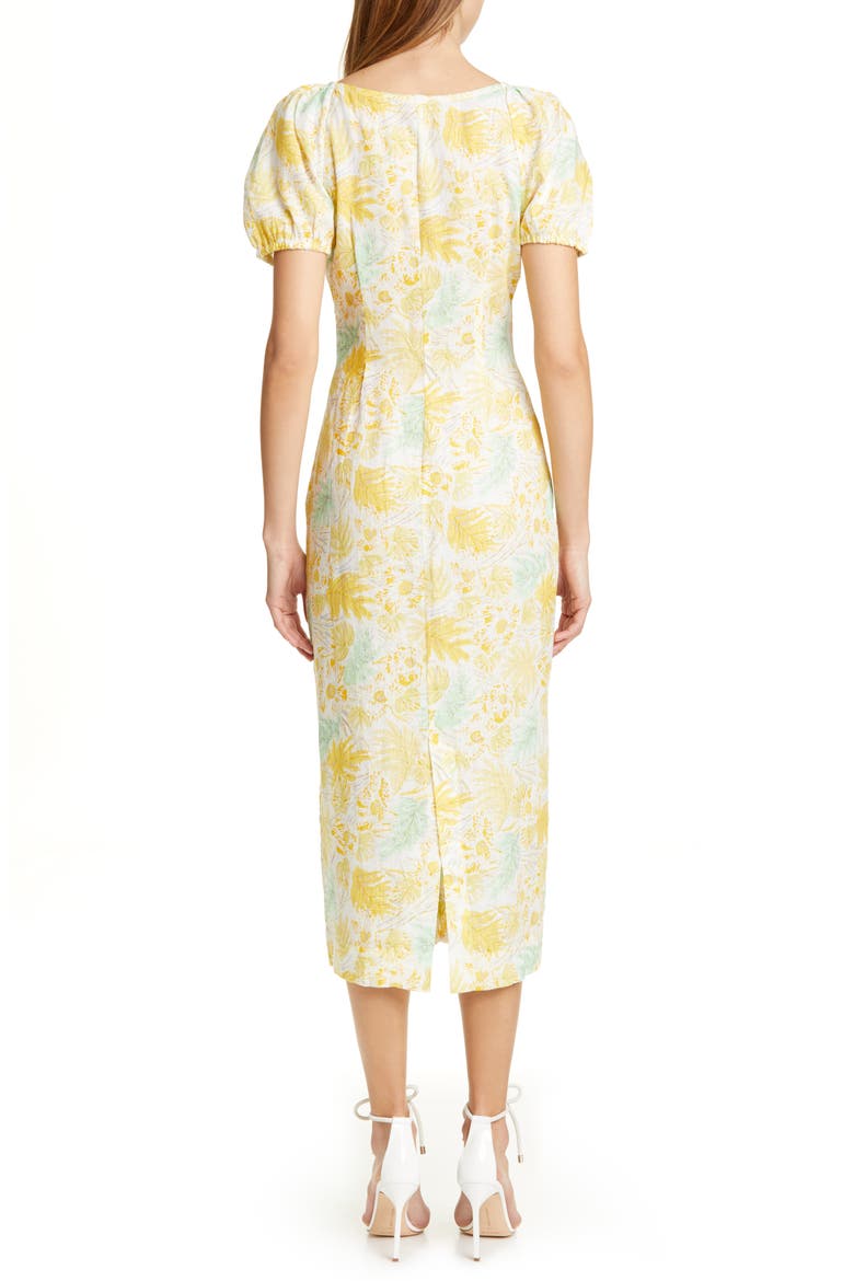 Print Linen Midi Pencil Dress, Alternate, color, LEMONADE MULTI